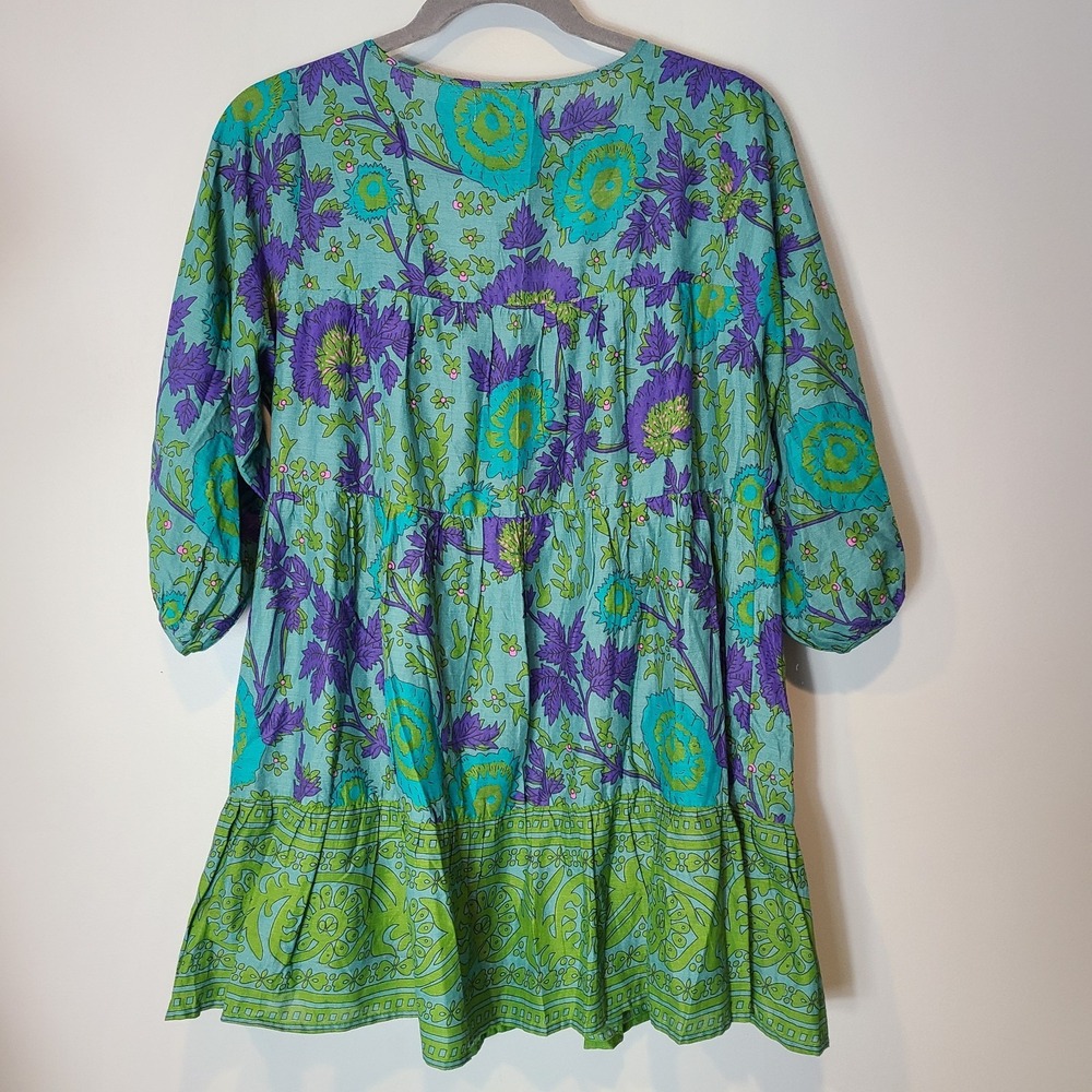 Natural Life Auguste Cotton Mini Dress Sz XL Green Boho Granola Gypsy Fairy - Picture 6 of 9